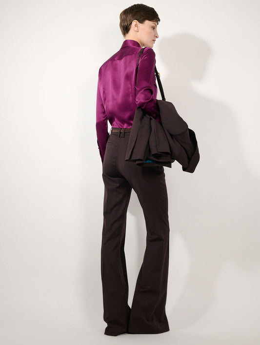 Deep burgundy wool gabardine bootcut trousers