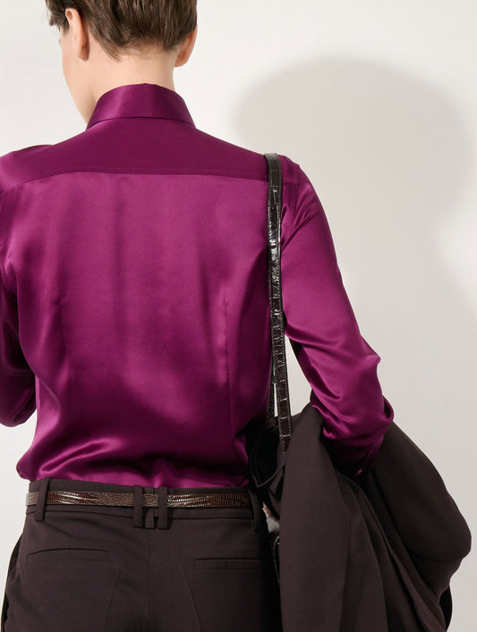 Deep burgundy wool gabardine bootcut trousers