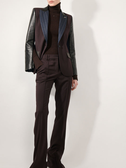 Deep burgundy wool gabardine bootcut trousers