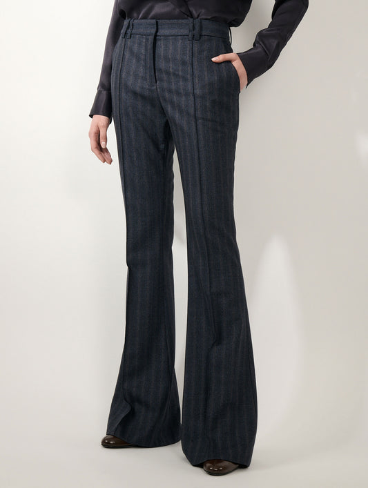 Blue striped flannel bootcut trousers
