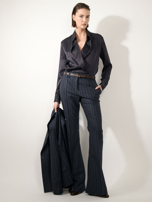 Blue striped flannel bootcut trousers