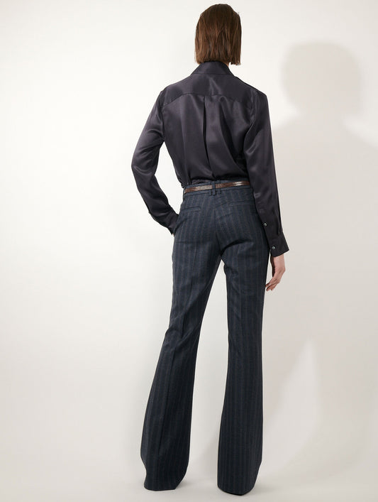 Blue striped flannel bootcut trousers