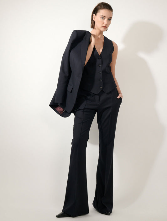 Dark navy herringbone jacquard bootcut trousers