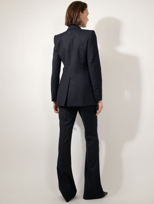 Dark navy herringbone jacquard bootcut trousers