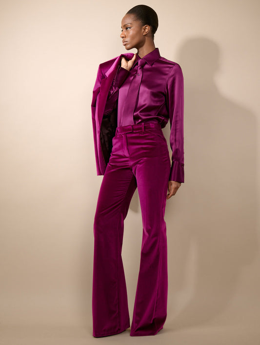 Cyclamen velvet flared trousers