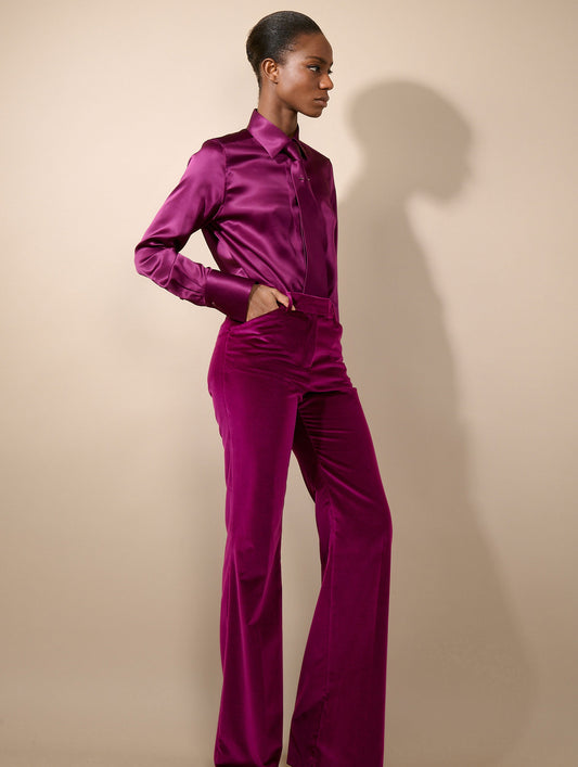 Cyclamen velvet flared trousers