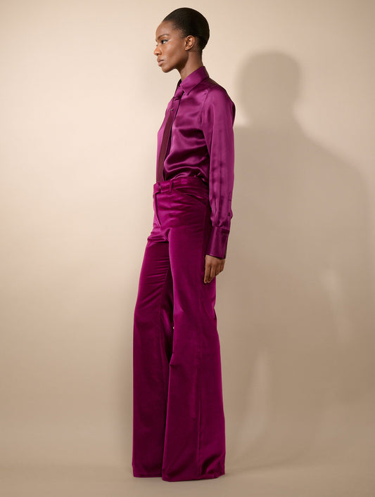 Cyclamen velvet flared trousers