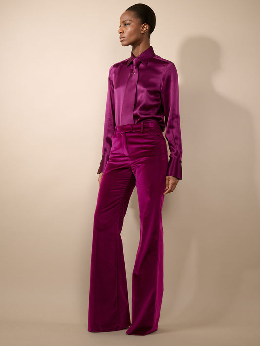 Cyclamen velvet flared trousers