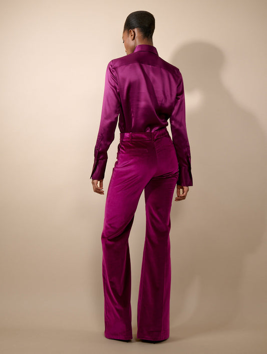 Cyclamen velvet flared trousers