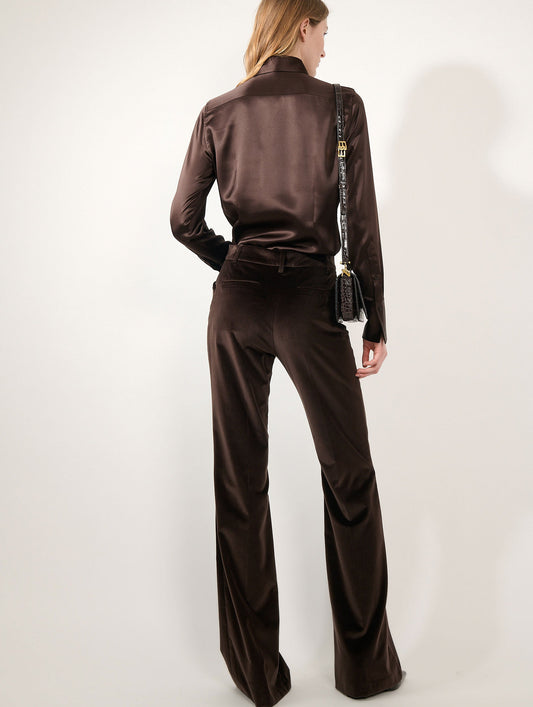 Mocha velvet flared trousers