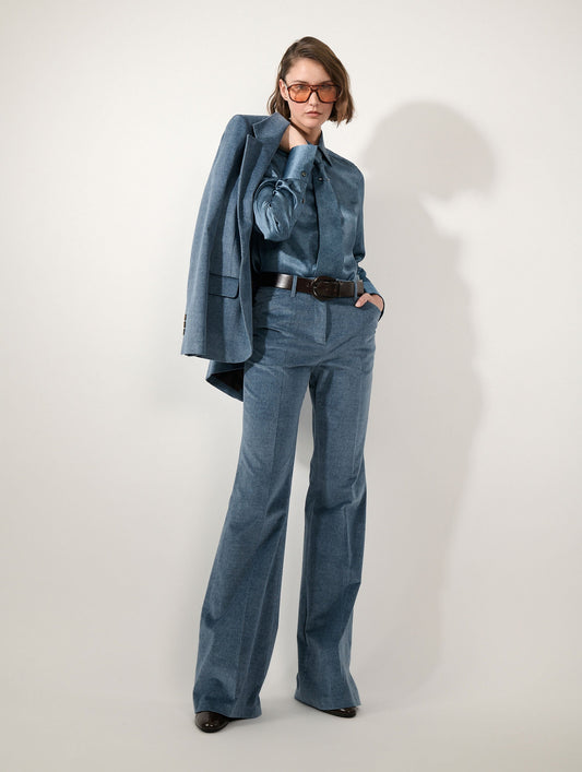 Stone blue velvet flared trousers