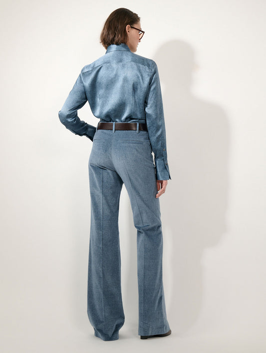 Stone blue velvet flared trousers