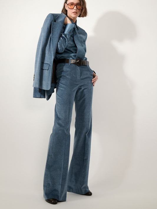 Stone blue velvet flared trousers