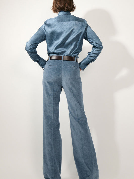 Stone blue velvet flared trousers