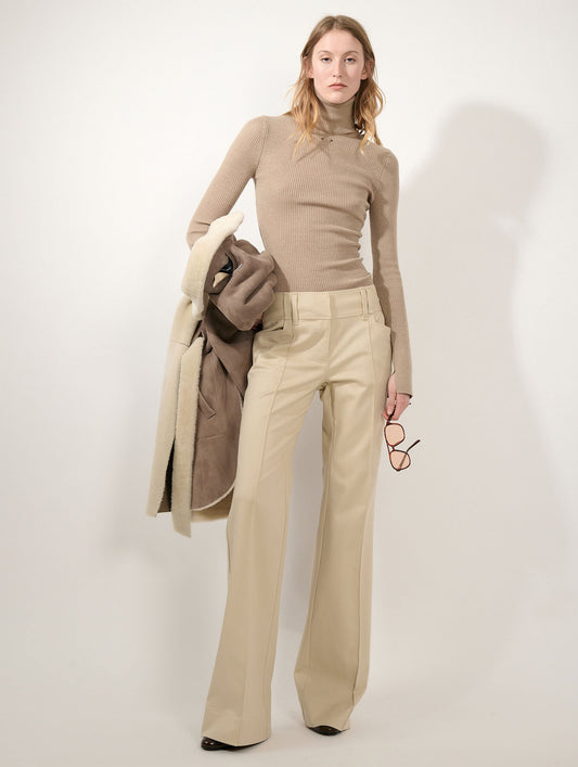 Beige stretch gabardine flared trousers
