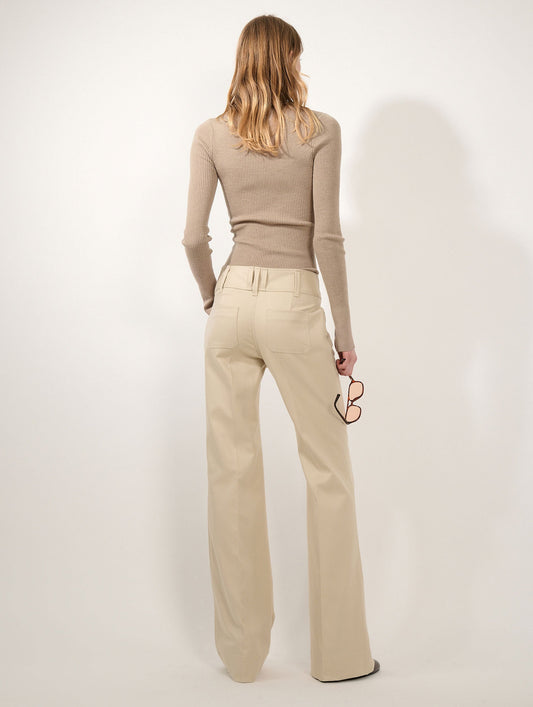 Beige stretch gabardine flared trousers