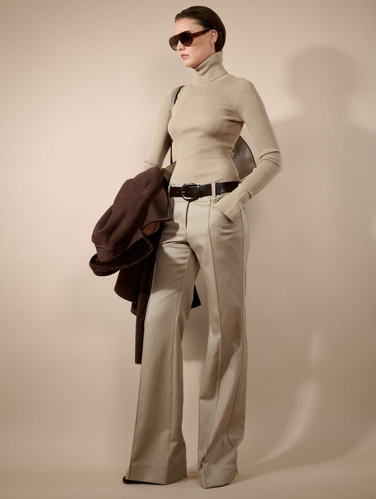 Taupe stretch gabardine flared trousers