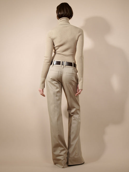 Taupe stretch gabardine flared trousers