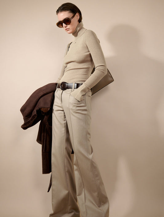 Taupe stretch gabardine flared trousers