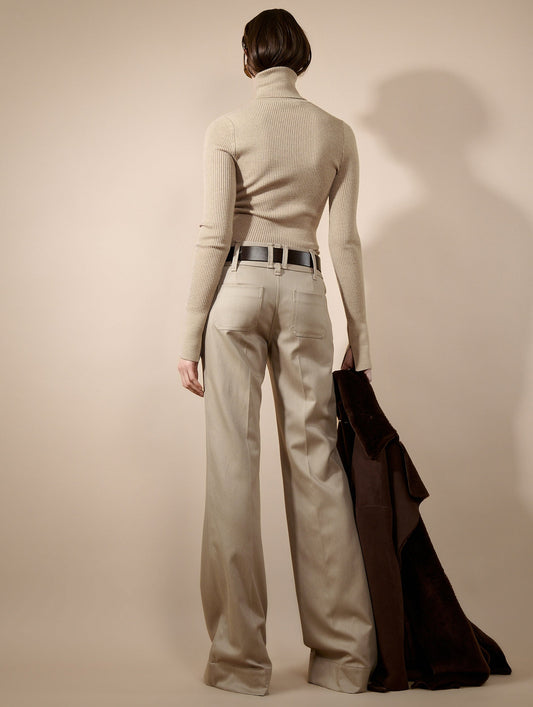 Taupe stretch gabardine flared trousers
