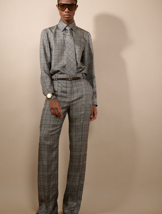 Black Prince of Wales silk twill trousers