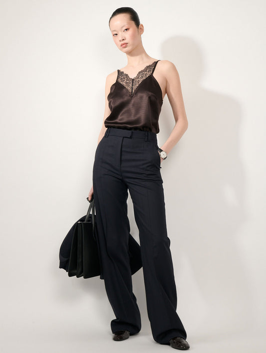 Navy herringbone jacquard wide-leg trousers