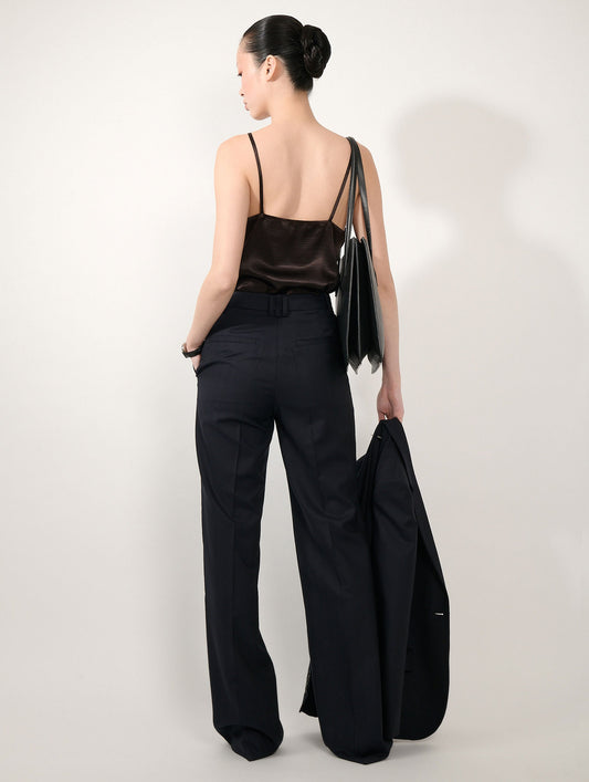 Navy herringbone jacquard wide-leg trousers