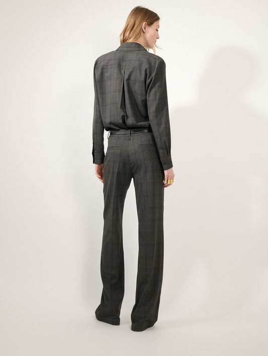 Taupe checked wide-leg trousers
