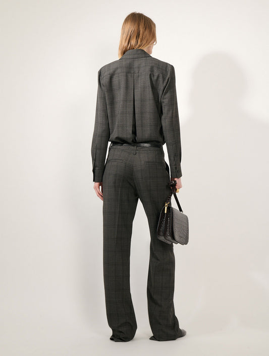 Taupe checked wide-leg trousers