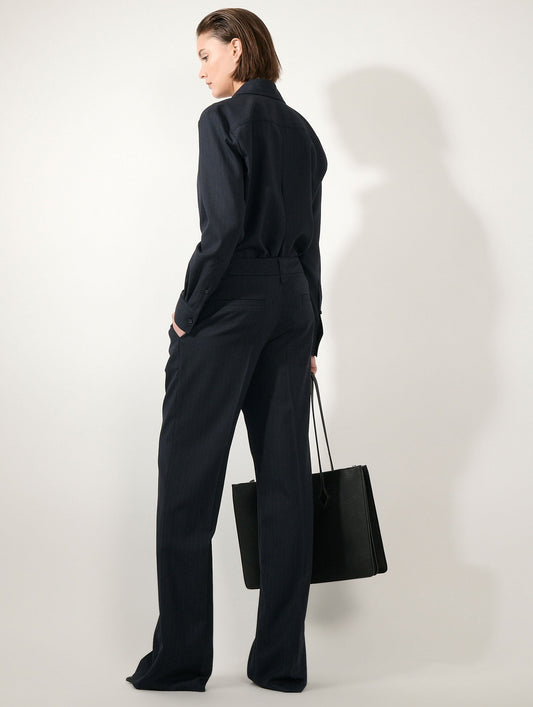 Dark navy wool cloth wide-leg trousers