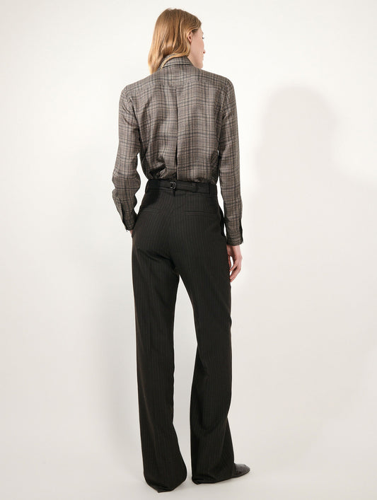 Brown striped flannel wide-leg trousers
