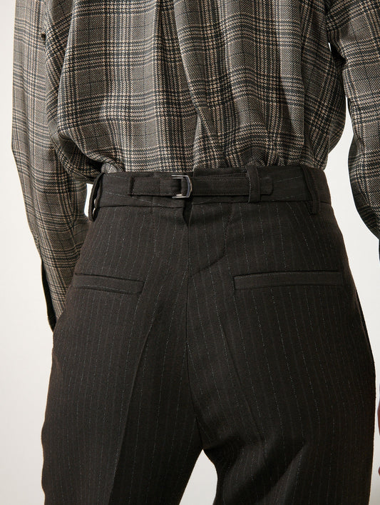 Brown striped flannel wide-leg trousers