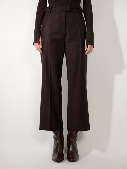 Burgundy 7/8-length flannel trousers