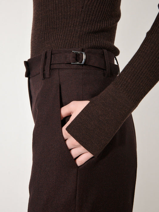 Burgundy 7/8-length flannel trousers