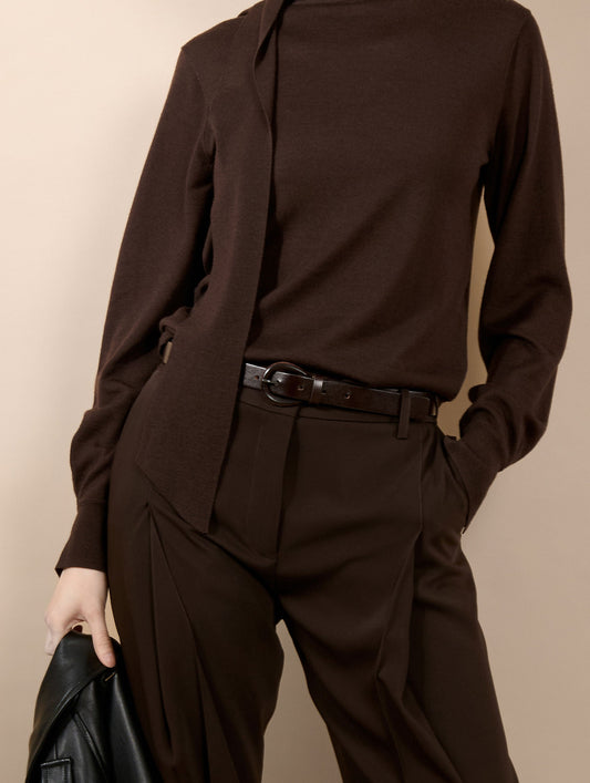 Mocha fluid crepe pleated trousers
