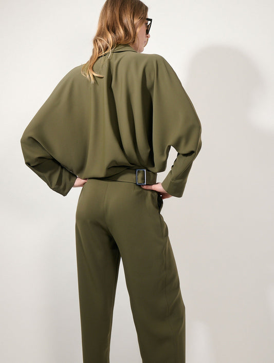 Moss green fluid crepe jumpsuit