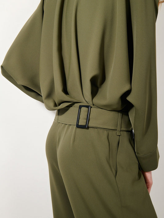 Moss green fluid crepe jumpsuit