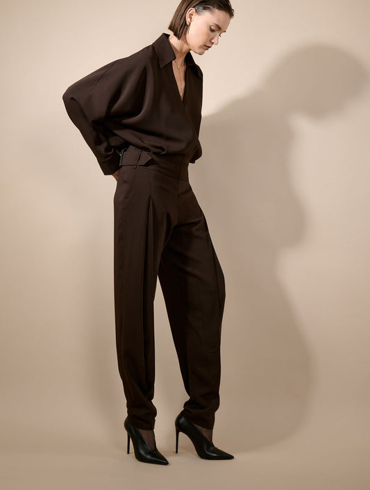Mocha fluid crepe jumpsuit