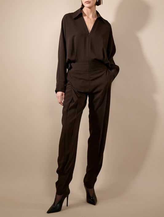 Mocha fluid crepe jumpsuit