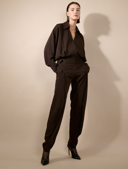 Mocha fluid crepe jumpsuit