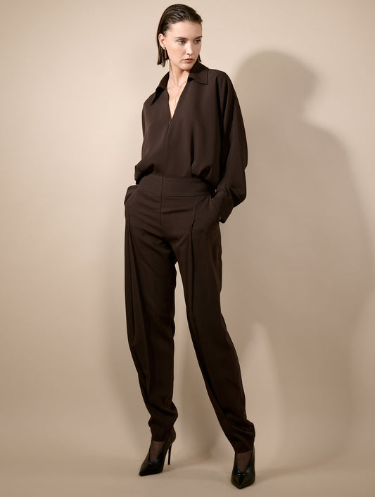 Mocha fluid crepe jumpsuit