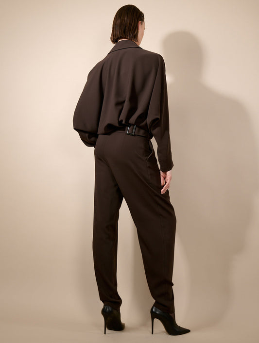 Mocha fluid crepe jumpsuit