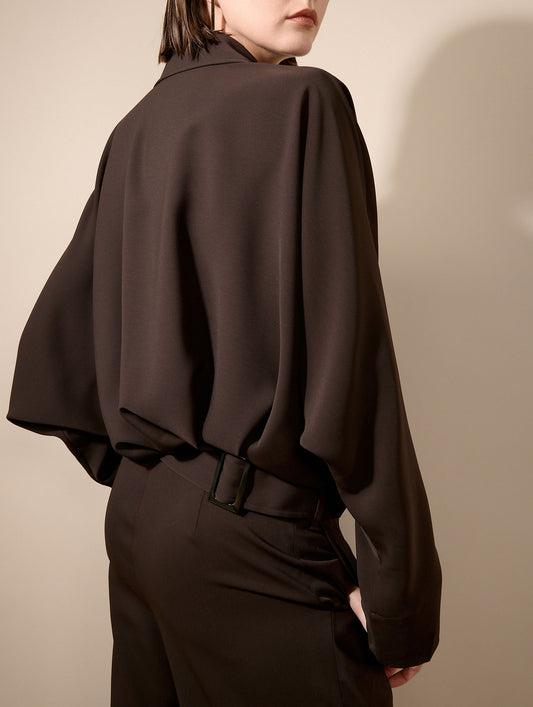 Mocha fluid crepe jumpsuit