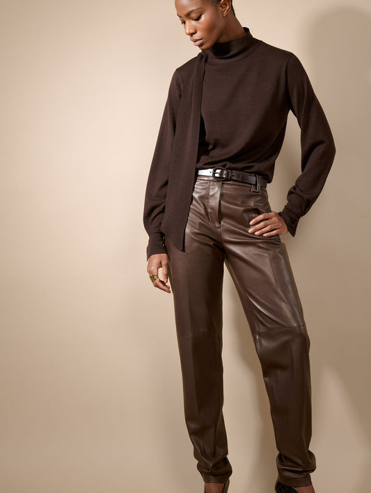 Grace trousers in coffee-coloured leather