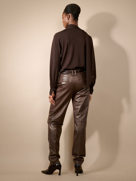 Grace trousers in coffee-coloured leather