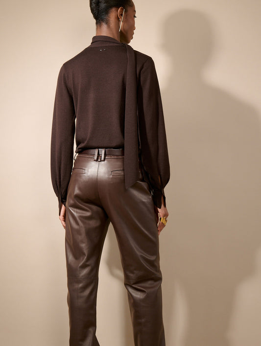 Grace trousers in coffee-coloured leather
