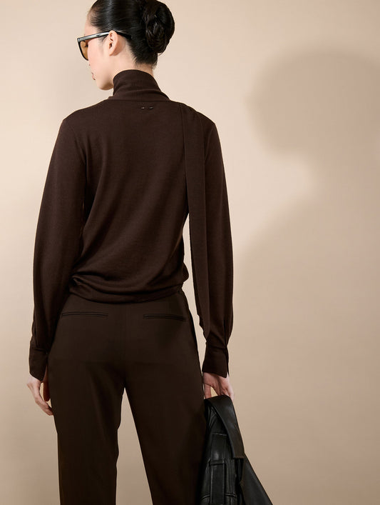 Mocha extra-fine merino silk scarf-neck sweater