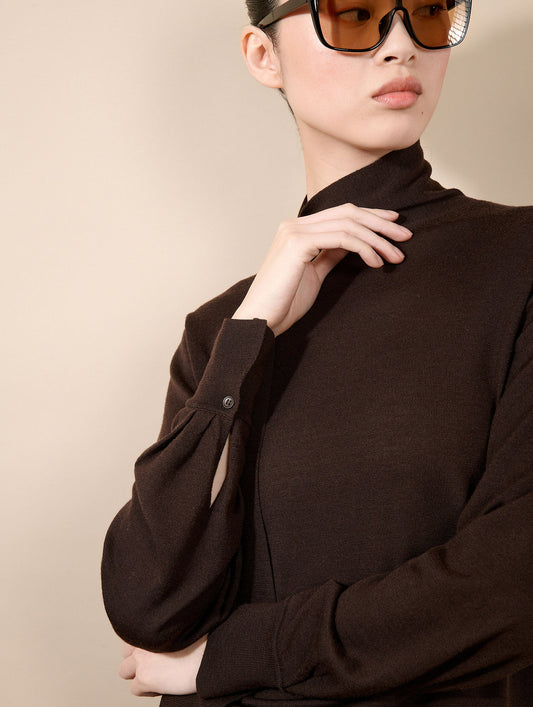Mocha extra-fine merino silk scarf-neck sweater