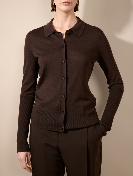Mocha extra-fine merino silk cardigan