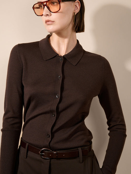Mocha extra-fine merino silk cardigan